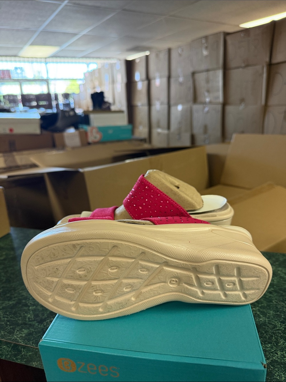 Bzees Sienna Comfort Slide Sandal with Embellished Pink Straps - Picture 5 of 5